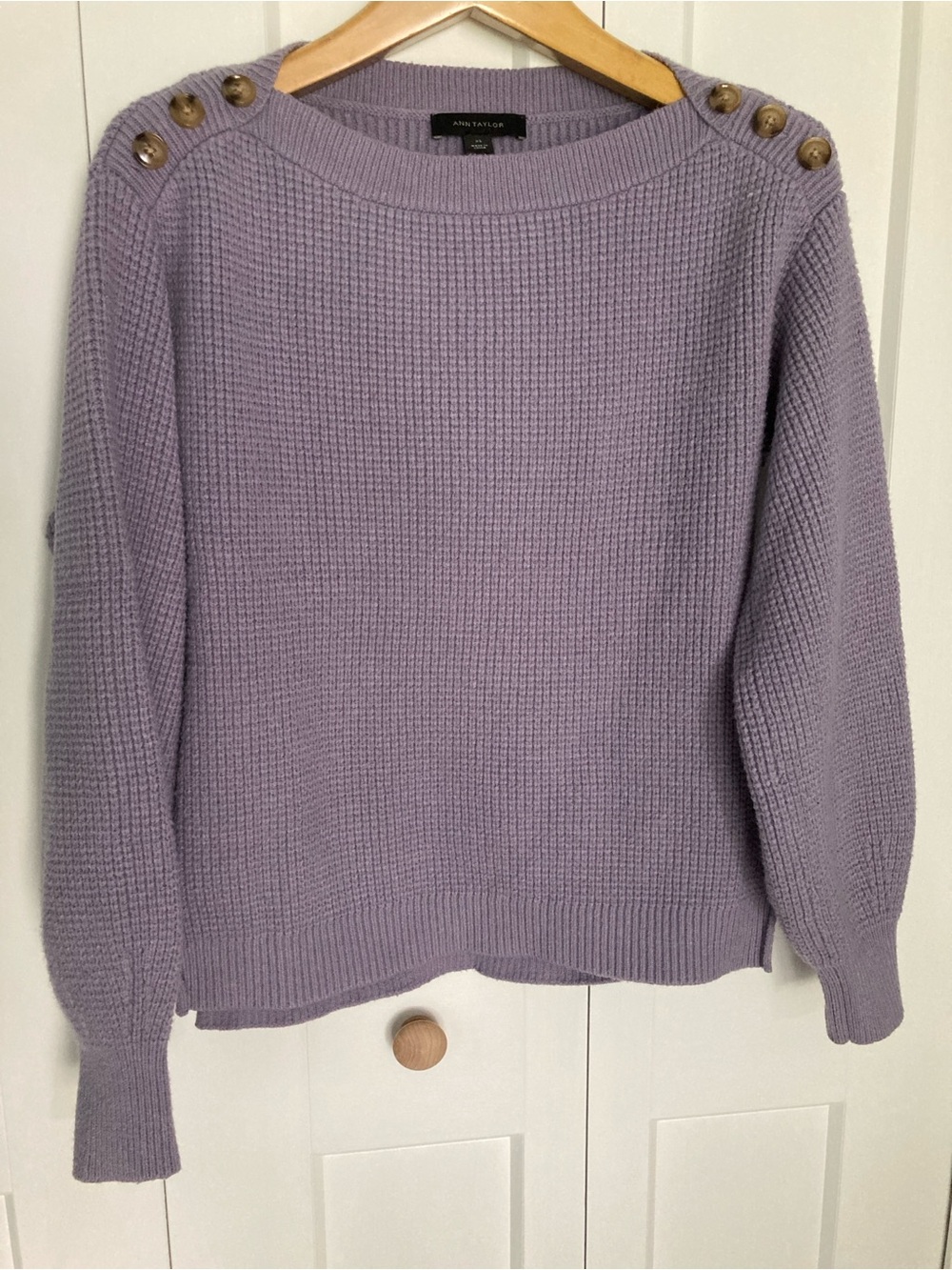 Ann Taylor Lilac Button-Shoulder Crewneck Sweater Size XS